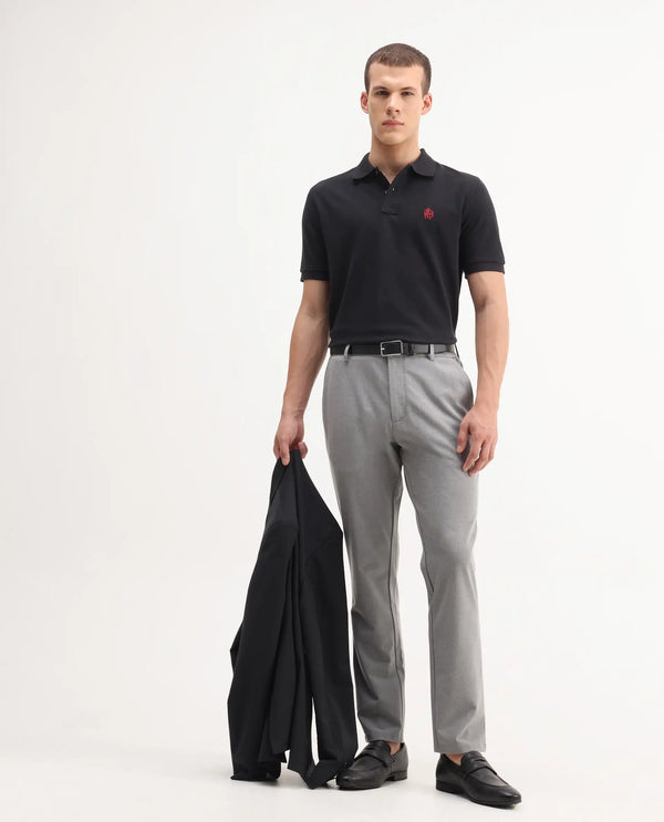Rare Rabbit Men Pare-1 Black Cotton Fabric Short Sleeve Collared Neck Regular Fit Printed Polo