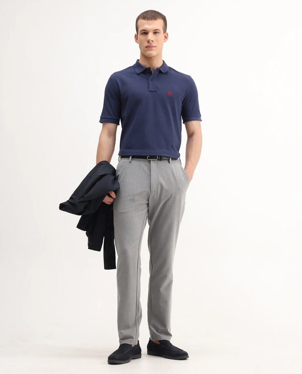 Rare Rabbit Men Pare-1 Dark Blue Cotton Fabric Short Sleeve Collared Neck Regular Fit Printed Polo