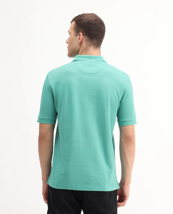 Rare Rabbit Men Pare-1 Turq Cotton Fabric Short Sleeve Collared Neck Regular Fit Printed Polo