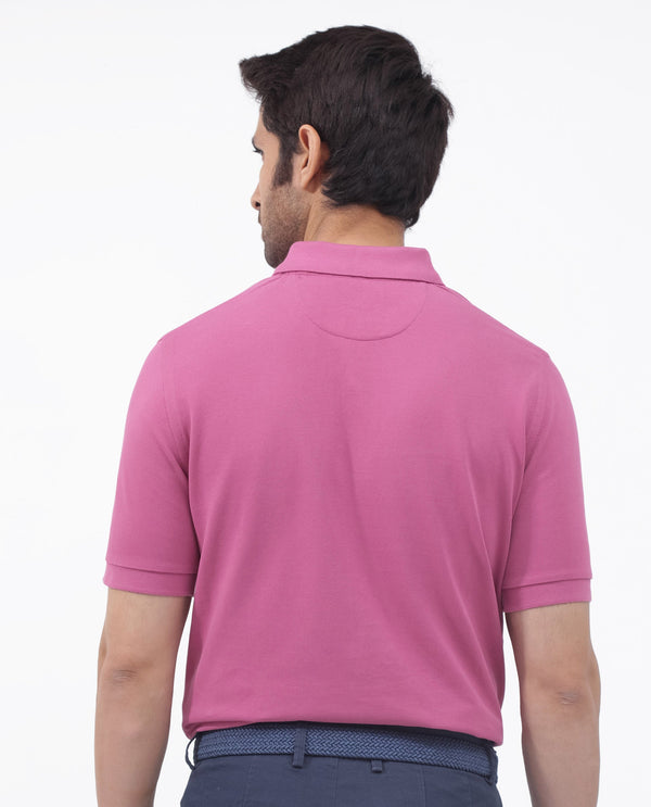 Rare Rabbit Mens Paret-Bright Pink Short Sleeve Embroidered Logo Plain Polo T-Shirt
