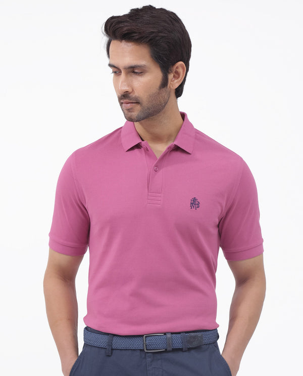 Rare Rabbit Mens Paret-Bright Pink Short Sleeve Embroidered Logo Plain Polo T-Shirt