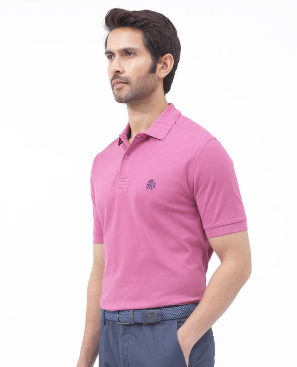 Rare Rabbit Mens Paret-Bright Pink Short Sleeve Embroidered Logo Plain Polo T-Shirt