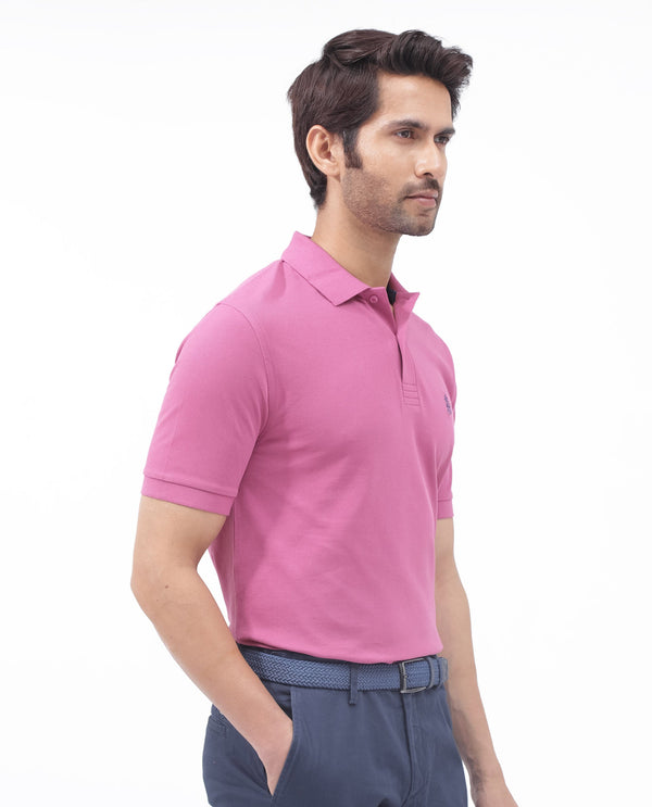 Rare Rabbit Mens Paret-Bright Pink Short Sleeve Embroidered Logo Plain Polo T-Shirt