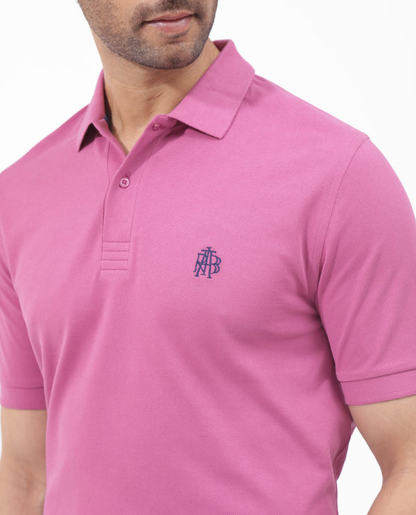 Rare Rabbit Mens Paret-Bright Pink Short Sleeve Embroidered Logo Plain Polo T-Shirt