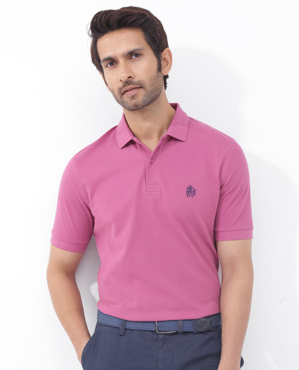 Rare Rabbit Mens Paret-Bright Pink Short Sleeve Embroidered Logo Plain Polo T-Shirt