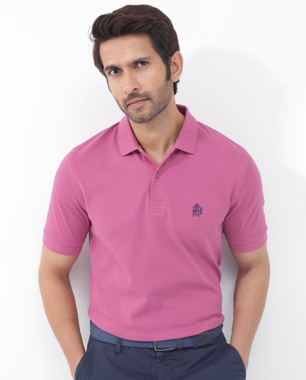 Rare Rabbit Mens Paret-Bright Pink Short Sleeve Embroidered Logo Plain Polo T-Shirt
