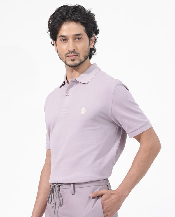 Rare Rabbit Mens Paret-Bright Purple Short Sleeve Embroidered Logo Solid Polo T-Shirt