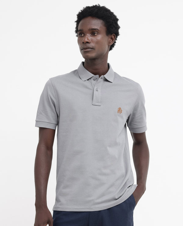 Rare Rabbit Mens Pareto Grey Cotton Short Sleeve Embroidered Logo Solid Polo T-Shirt