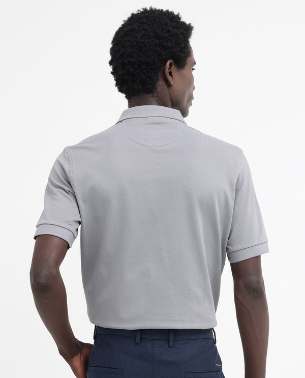 Rare Rabbit Mens Pareto Grey Cotton Short Sleeve Embroidered Logo Solid Polo T-Shirt