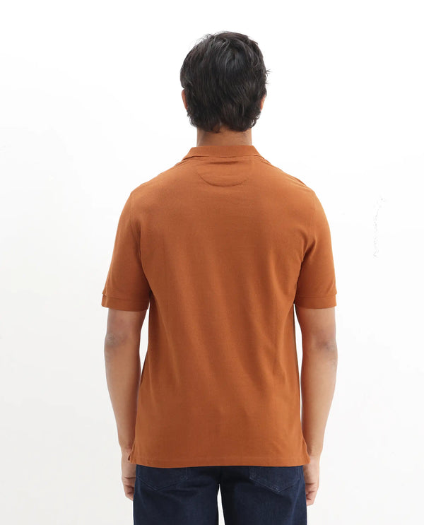 Rare Rabbit Mens Pareto Rust Cotton Short Sleeve Embroidered Logo Solid Polo T-Shirt