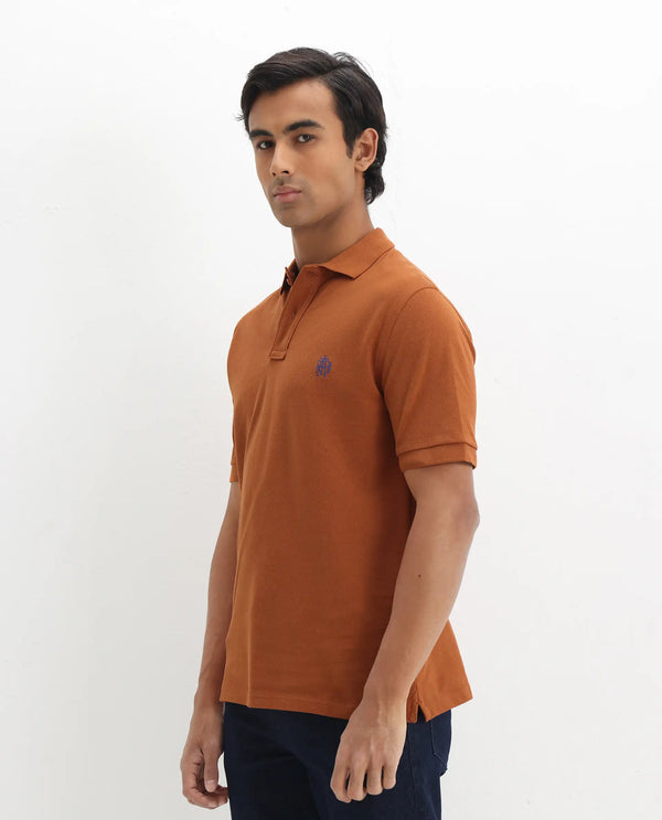 Rare Rabbit Mens Pareto Rust Cotton Short Sleeve Embroidered Logo Solid Polo T-Shirt