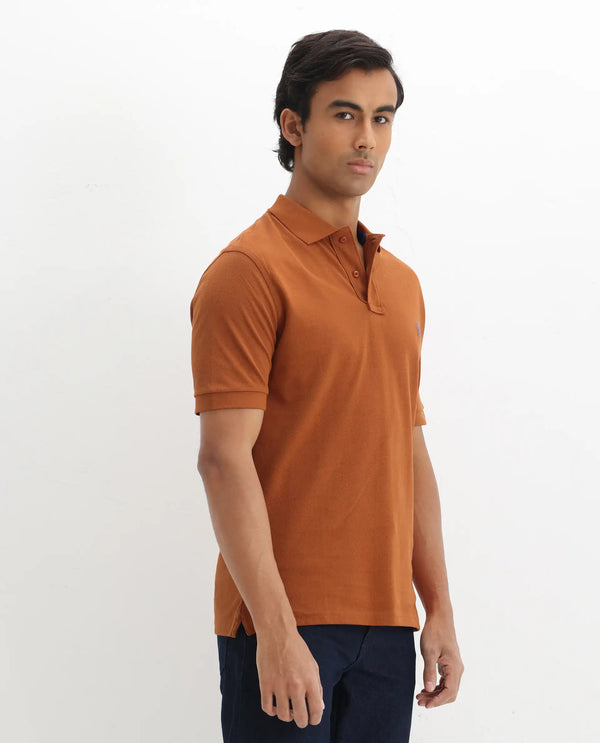 Rare Rabbit Mens Pareto Rust Cotton Short Sleeve Embroidered Logo Solid Polo T-Shirt