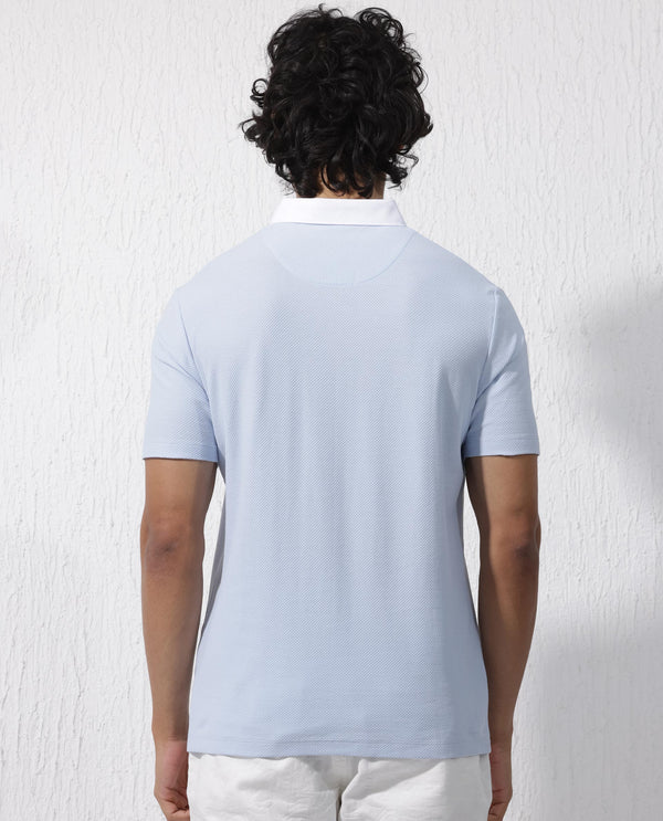 Rare Rabbit Mens Parma-2 Pastel Blue Polo Short Sleeve Solid Polo T-Shirt