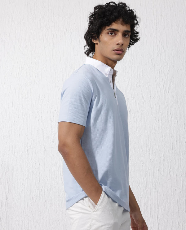 Rare Rabbit Mens Parma-2 Pastel Blue Polo Short Sleeve Solid Polo T-Shirt
