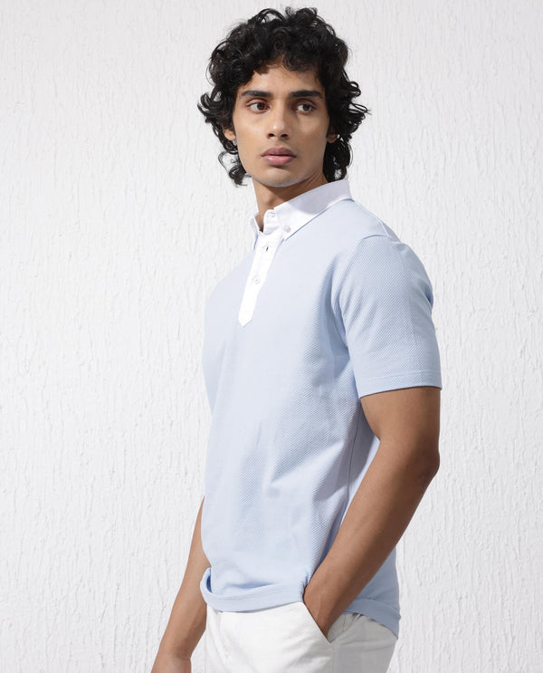 Rare Rabbit Mens Parma-2 Pastel Blue Polo Short Sleeve Solid Polo T-Shirt