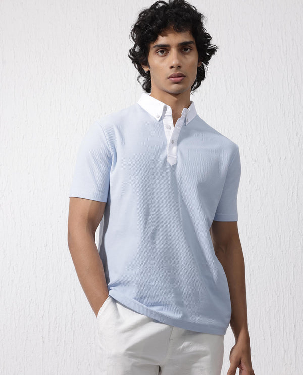 Rare Rabbit Mens Parma-2 Pastel Blue Polo Short Sleeve Solid Polo T-Shirt
