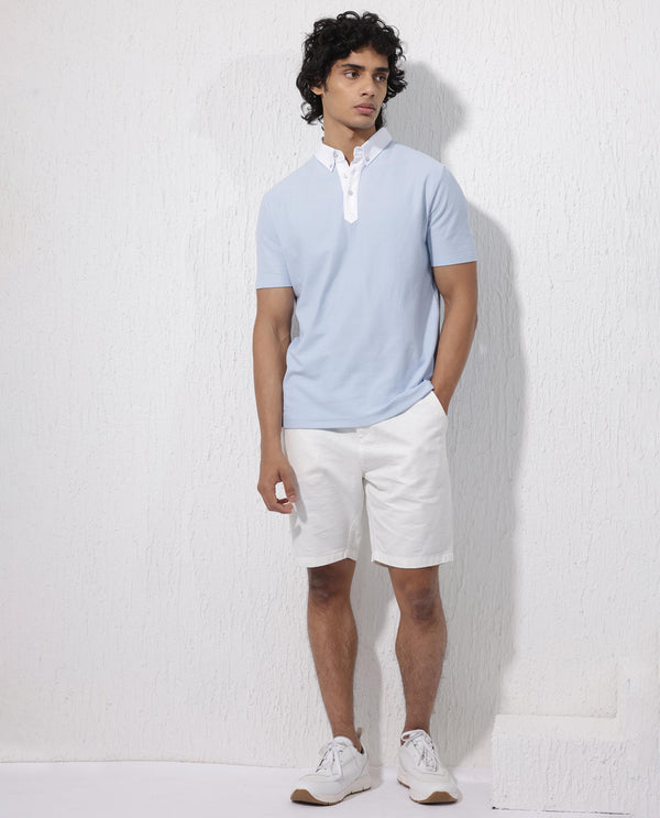 Rare Rabbit Mens Parma-2 Pastel Blue Polo Short Sleeve Solid Polo T-Shirt