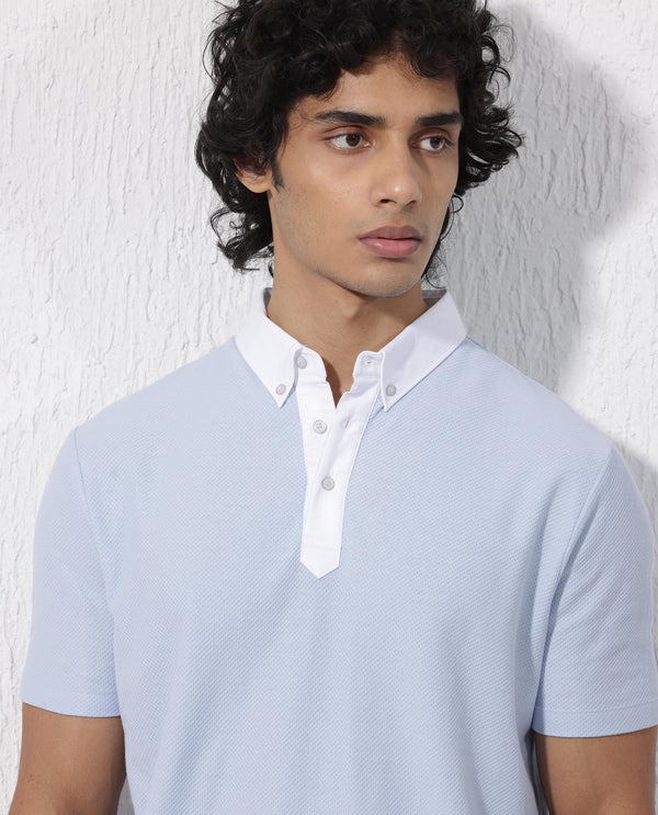 Rare Rabbit Mens Parma-2 Pastel Blue Polo Short Sleeve Solid Polo T-Shirt