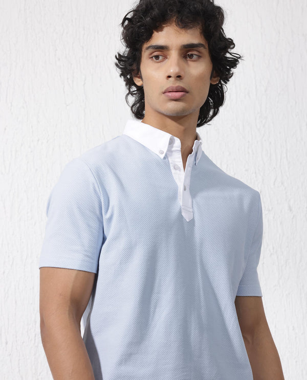 Rare Rabbit Mens Parma-2 Pastel Blue Polo Short Sleeve Solid Polo T-Shirt