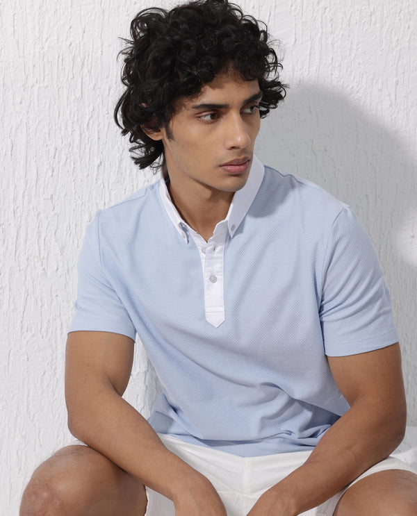 Rare Rabbit Mens Parma-2 Pastel Blue Polo Short Sleeve Solid Polo T-Shirt