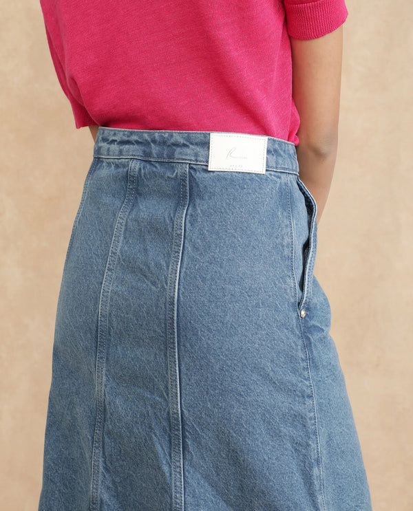 Rareism Women Parrit Blue Cotton Fabric Regular Fit Plain Skirt
