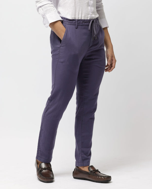 Rare Rabbit Men's Pastor-2 Dusky Purple Solid Mid-Rise With Drawstring And Elastic Waistband Regular Fit Trousers