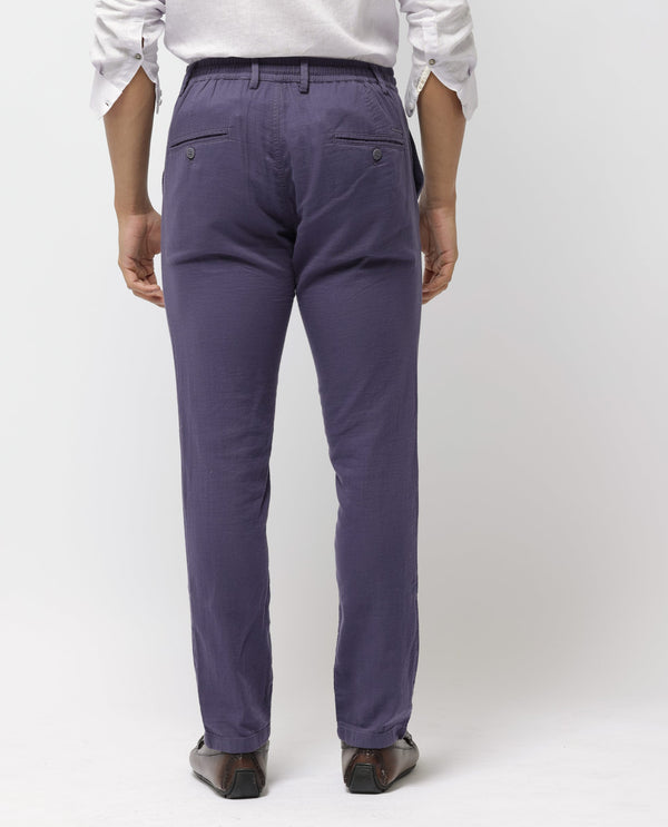 Rare Rabbit Men's Pastor-2 Dusky Purple Solid Mid-Rise With Drawstring And Elastic Waistband Regular Fit Trousers