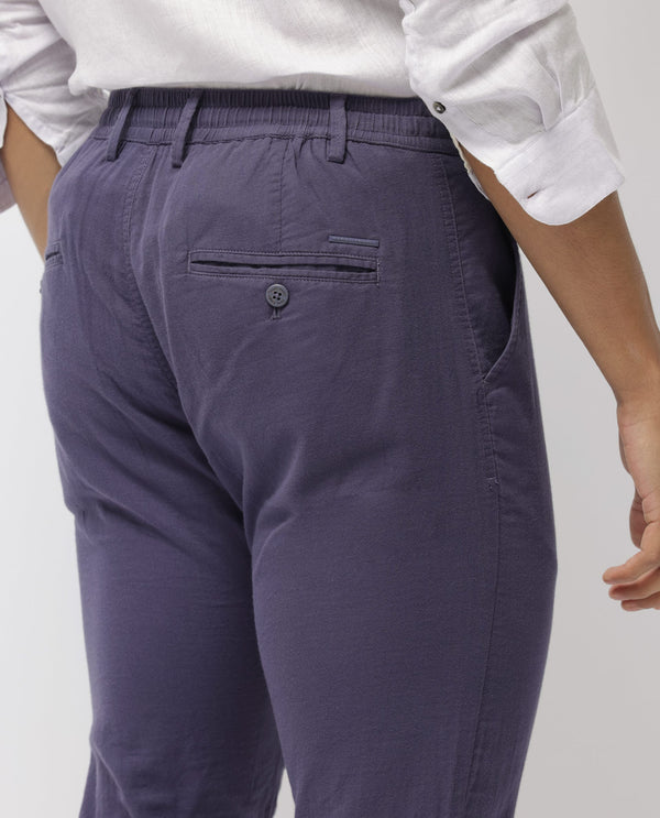 Rare Rabbit Men's Pastor-2 Dusky Purple Solid Mid-Rise With Drawstring And Elastic Waistband Regular Fit Trousers