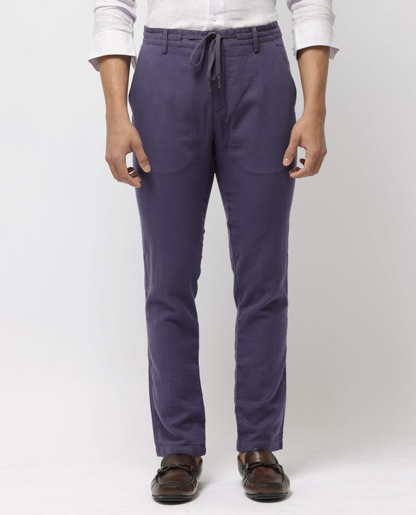 Rare Rabbit Men's Pastor-2 Dusky Purple Solid Mid-Rise With Drawstring And Elastic Waistband Regular Fit Trousers