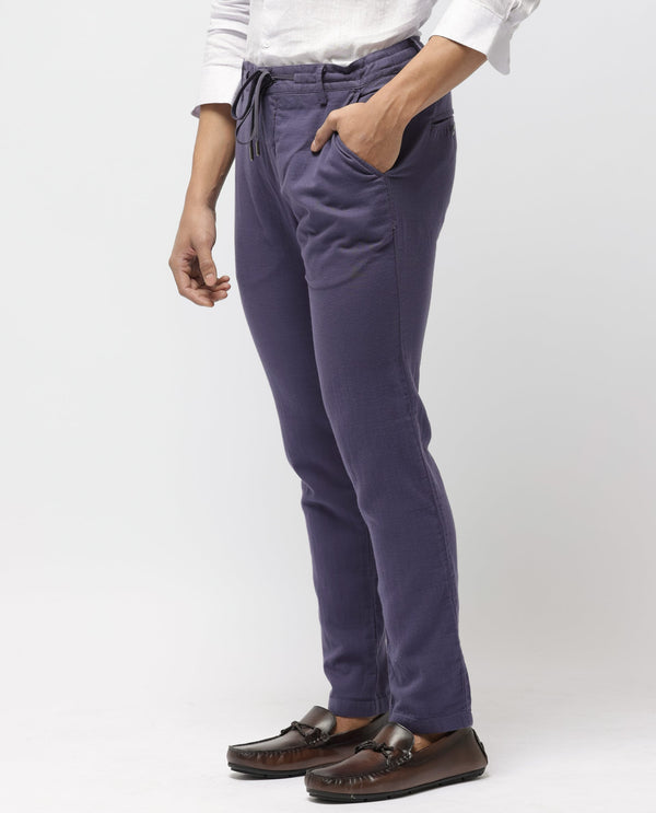 Rare Rabbit Men's Pastor-2 Dusky Purple Solid Mid-Rise With Drawstring And Elastic Waistband Regular Fit Trousers