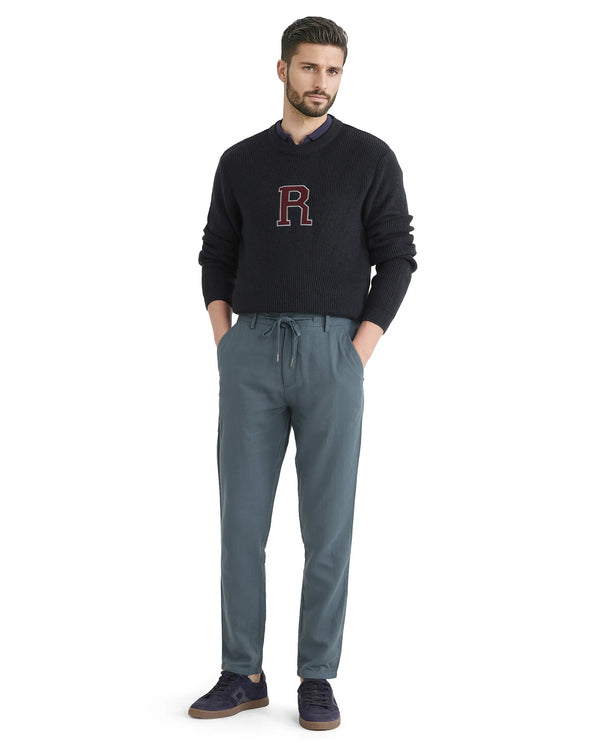 Rare Rabbit Men Pastor-25 Teal Cotton Elastane Fabric Drawstring Closure Plain Trouser