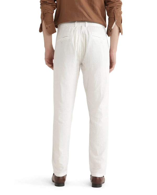 Rare Rabbit Men Pastor-25 White Cotton Elastane Fabric Drawstring Closure Plain Trouser