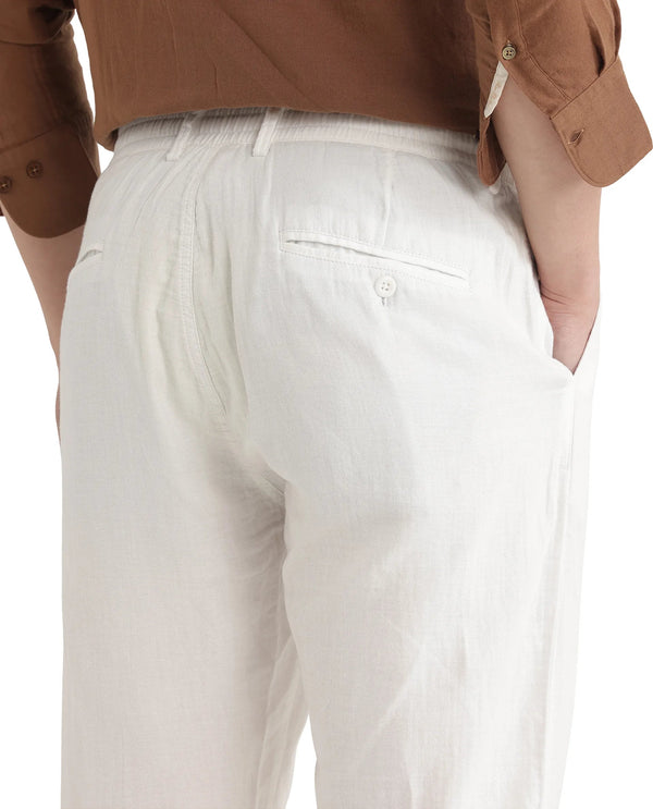 Rare Rabbit Men Pastor-25 White Cotton Elastane Fabric Drawstring Closure Plain Trouser