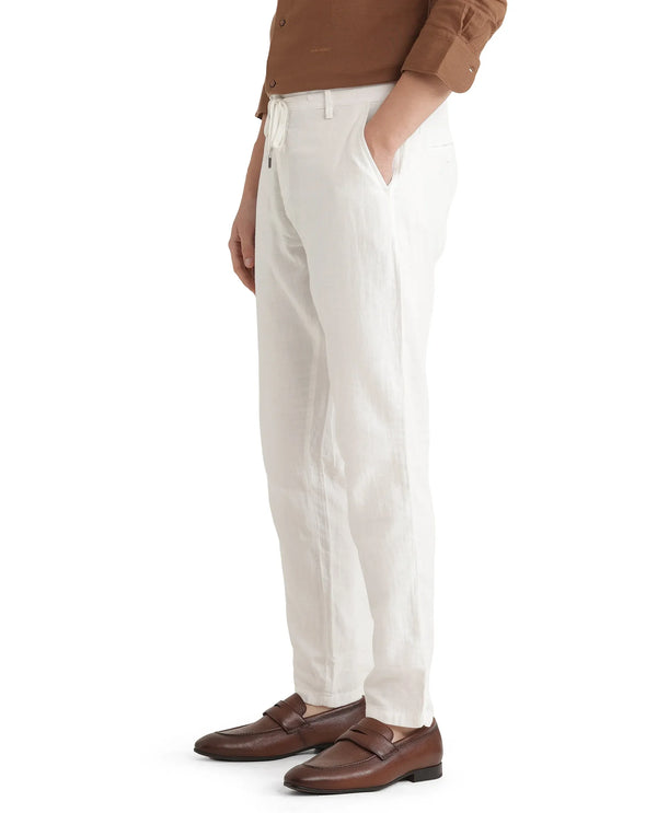 Rare Rabbit Men Pastor-25 White Cotton Elastane Fabric Drawstring Closure Plain Trouser