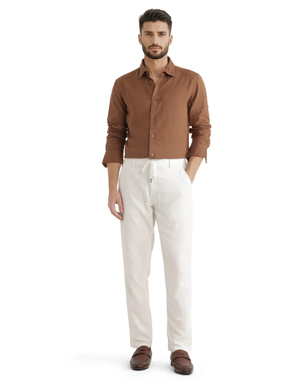Rare Rabbit Men Pastor-25 White Cotton Elastane Fabric Drawstring Closure Plain Trouser