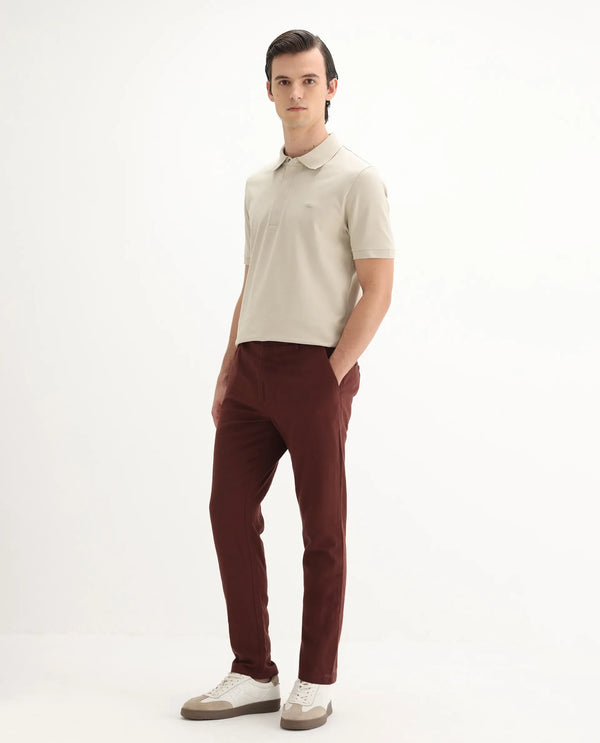 Rare Rabbit Men Pastor-3 Rust Drawstring Closure Plain Trouser