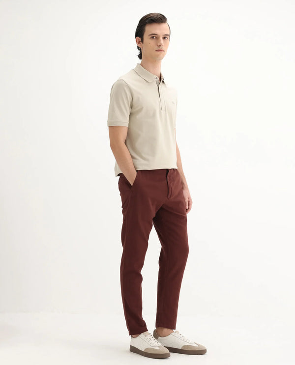 Rare Rabbit Men Pastor-3 Rust Drawstring Closure Plain Trouser