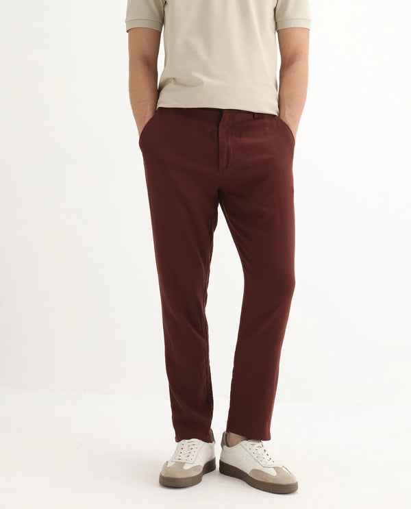 Rare Rabbit Men Pastor-3 Rust Drawstring Closure Plain Trouser
