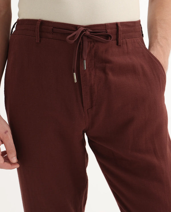 Rare Rabbit Men Pastor-3 Rust Drawstring Closure Plain Trouser
