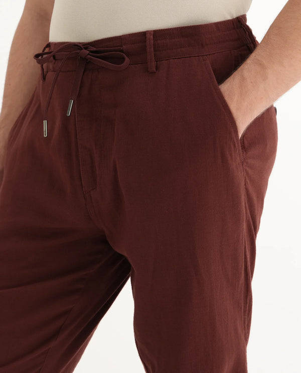 Rare Rabbit Men Pastor-3 Rust Drawstring Closure Plain Trouser