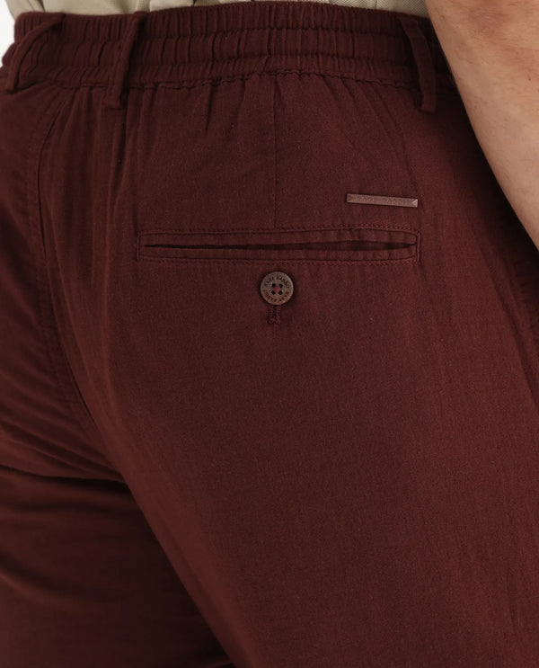 Rare Rabbit Men Pastor-3 Rust Drawstring Closure Plain Trouser