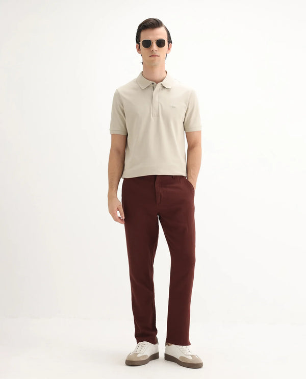 Rare Rabbit Men Pastor-3 Rust Drawstring Closure Plain Trouser