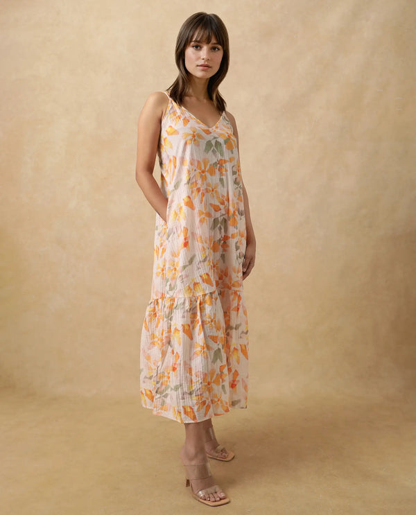 Rareism Women's Pavia Multi  Shoulder Straps Tie-Up Closure Sleeveless Floral Print A-Line Maxi Dress