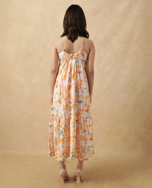 Rareism Women's Pavia Multi  Shoulder Straps Tie-Up Closure Sleeveless Floral Print A-Line Maxi Dress