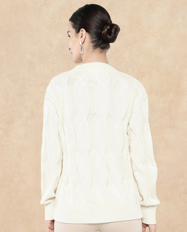 Rareism Women Pax Off White Oversized Fit Plain Sweater
