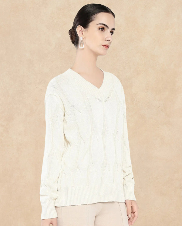 Rareism Women Pax Off White Oversized Fit Plain Sweater
