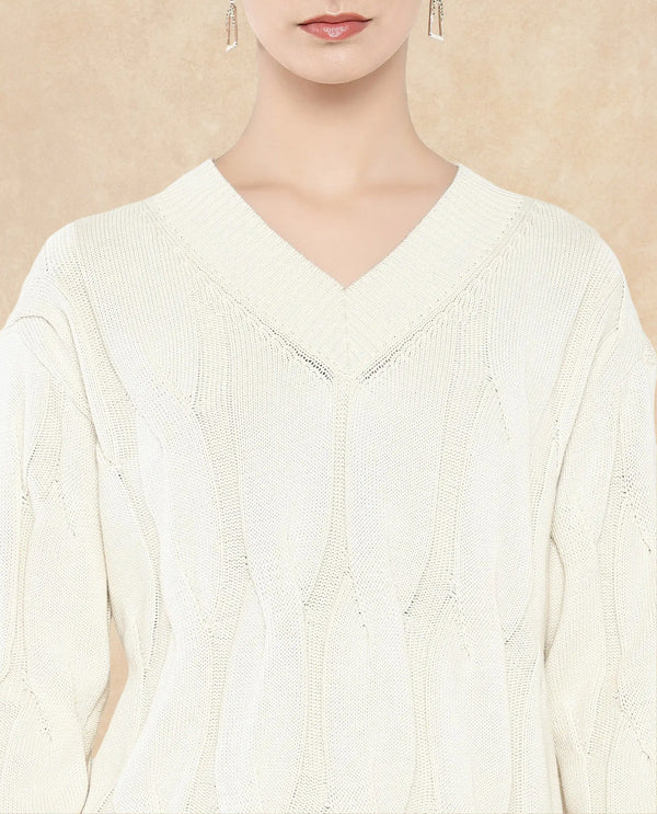Rareism Women Pax Off White Oversized Fit Plain Sweater