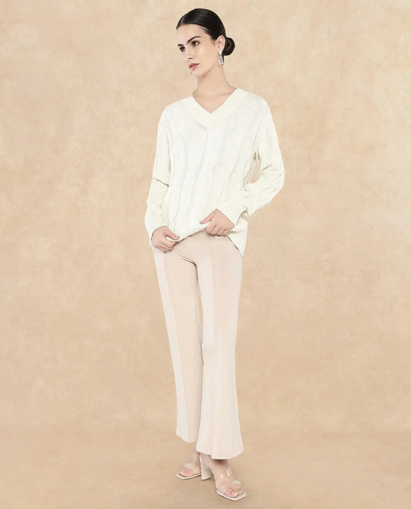 Rareism Women Pax Off White Oversized Fit Plain Sweater