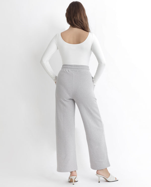 Rareism Articale Women Pazoo F Melange Grey Cotton Blend Fabric Drawstring Closure Flared Fit Plain Ankle Length Track Pant