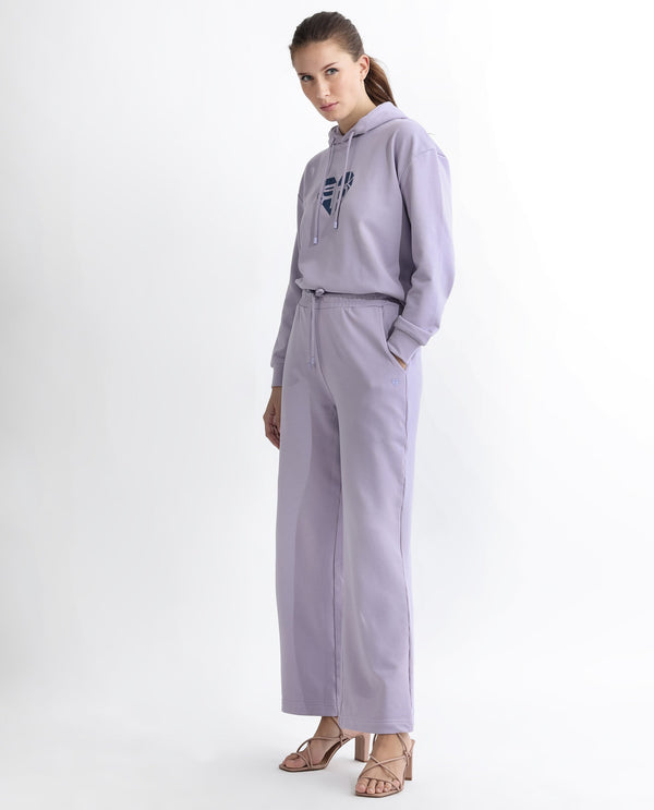 Rareism Women Pazoo T Pastel Purple Cotton Blend Fabric Flared Solid Mid Rise Ankle Length Track Pant